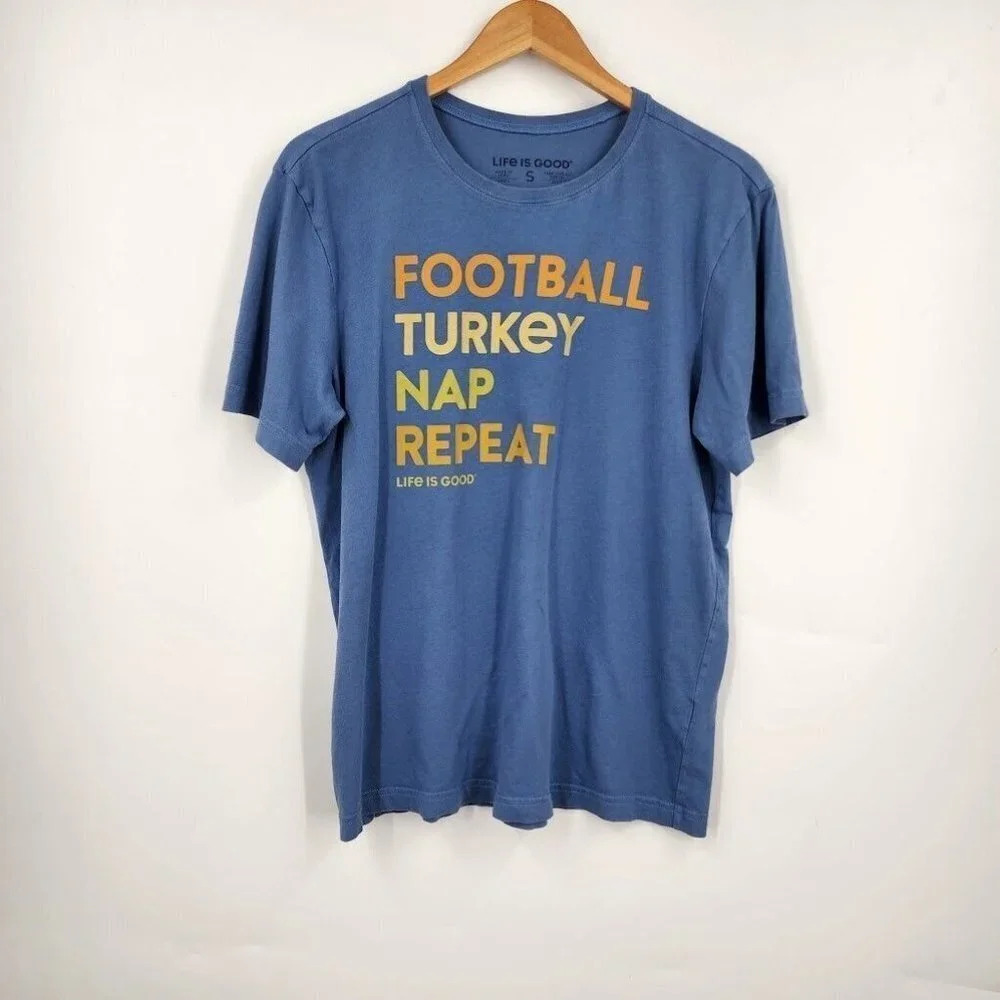 Life Is Good Men's Football Turkey Nap Repeat Thanksgiving T-shirt Size S